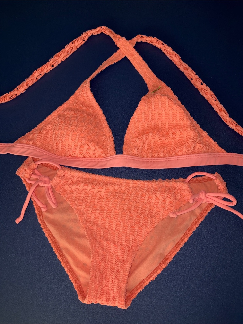 Roxy Coral Peachy Orange Textured Triangle Bikini